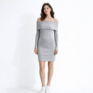 Aritzia Wilfred Ribbed Grey Off-the-Shoulder Leonie Sweater Dress Size Small